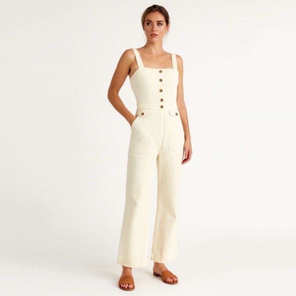 NWT H&M 90s Workwear Coveralls Jumpsuit in Ivory Denim size XS